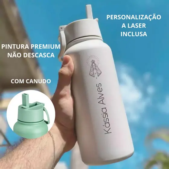 Garrafa Térmica com nome 900ml 630ml Bear Thermal Hera Inox com Canudo e Alça  Personalizada a Laser