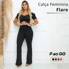 Calça Feminina Flare Malha Pop Quentinha Com Zíper Forrado Moda Inverno Roupa de Frio