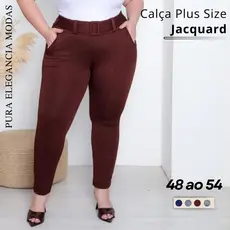 Calça Feminina Jacquard Skinny Social Cintura Alta com Cinto e Bolsos Tecido com Elastano Premium