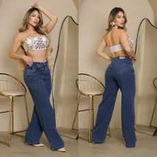 Calça Jeans Feminina  Wide Leg Jeans Com Strass 100% Algodão Brilho ss Jeans