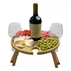 Petisqueira Redonda de luxo com suporte para taças 24cmx24cm Vinho Frios Madeira Bandeja