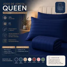 Roupa de Cama Queen 400 Fios Lençol com Elástico + 2 Fronhas Tecido Macio Respirável Super Promoção!