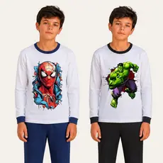 Kit 2 Pijamas Masculino Longo Inverno Roupa de Dormir Infantil Suede Estampado