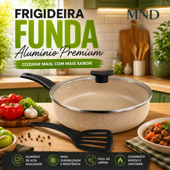 Frigideira Funda Com Tampa 22cm Antiaderente Teflon Grande