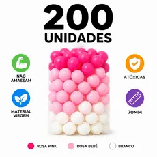 200 Unidades de Bolinha Plástica Colorida Rosa Pink e Branca Piscina Promoção 50, 100 e 200 - Não Amassam