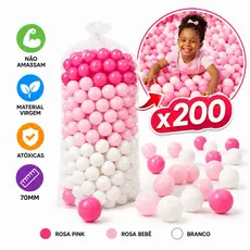 Bolinhas para Piscina 200 100 50 Unidades Rosa Pink Branca 7cm diâmetro colorido Não Amassa criança menina