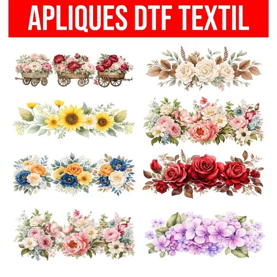 Flores Aquarela Decalque Textil Transfer DTF