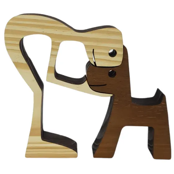 Boneco Escultura Família Pet em Madeira Decorativa Kit 2 Peças Enfeite Sala Quarto Presente Criativo
