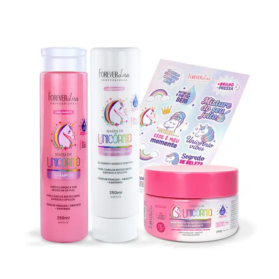 Kit Shampoo, Condicionador E Máscara Magia De Unicórnio Forever Liss