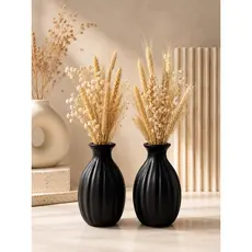 Dupla de Mini Vasos Decorativas Preto de Cerâmica Com 8cm de Altura