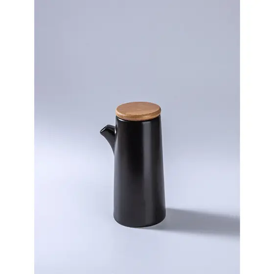 Galheteiro de cerâmica 250 ml com tampa de bambu