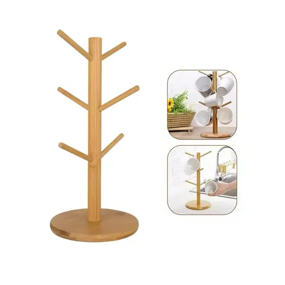 Suporte Para Xícaras Caneca Copo Madeira Bambu Para 6 Xícaras Porta Copo Ate 6 Xícaras