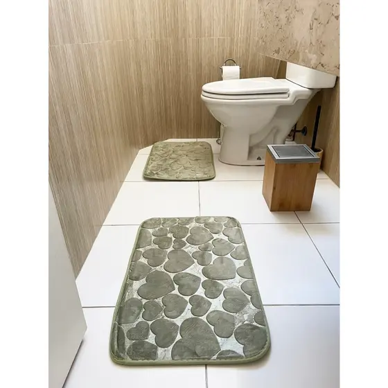 Tapete de Porta Para Banheiro Macio Antiderrapante Design Coração