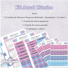 Kit Anual Clássico - Adesivos de planejamento - Meses, calendário e números(6 cartelas)