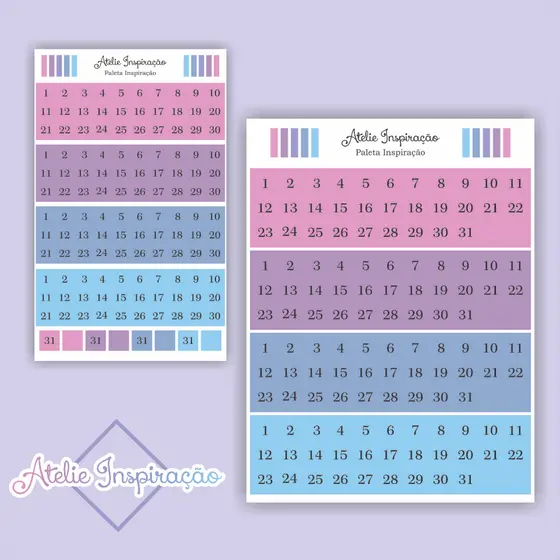 3 Cartelas Adesivos Números QUADRADOS ( 1 Ano completo ) para Planner, agenda e bujo