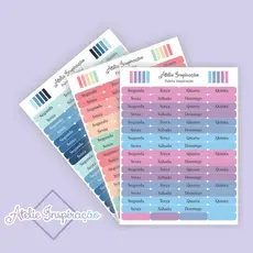 Kit Cartelas de Adesivos Dias da Semana Para Planner, Bujo e Agendas