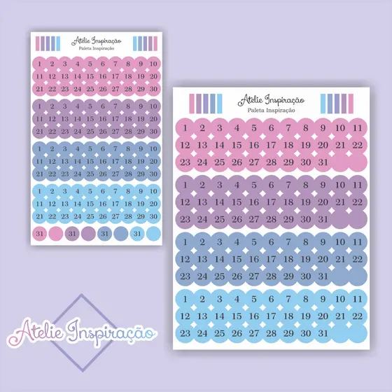 3 Cartelas de Adesivos Números REDONDOS ( 1 ano completo ) Para Planner, Bujo e Agendas