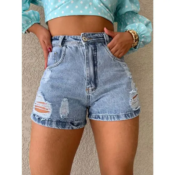 kissmelady 9044 short jeans feminina com rascada Shorts jeans feminino  juvenil natural