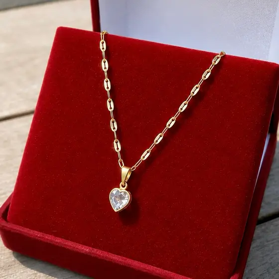 Colar Cordão Feminino Elo Personalizado Cor Dourada + Pingente Coração Brilhante | Não Descasca | Garantia Vitalicia