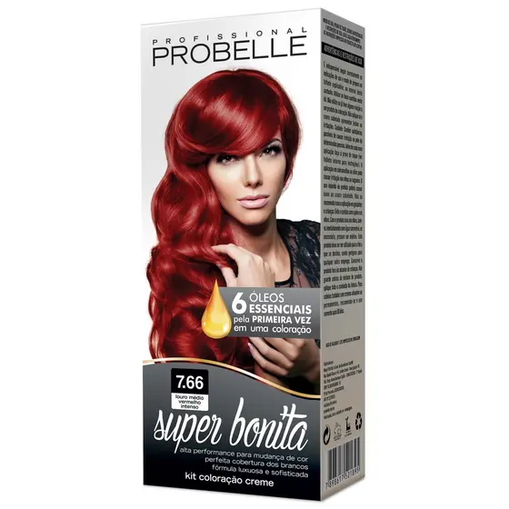 Coloração Super Bonita 7.66 - Louro Médio Vermelho Intenso Probelle PROMOÇÃO