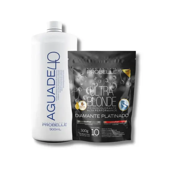 kit Pó Descolorante Platinado  Ultra Blond 300g + Água oxigenada Cremosa 40 vol 900ml probelle