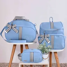 Kit Bolsa Maternidade Menino Listras Cinza Azul - Belaa Baby