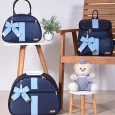 Kit Bolsa Maternidade Menino Luxo Laço Bernardo - 03 Peças