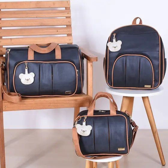 Kit Bolsa Maternidade Dubai Preto/Bronze - 03 Peças