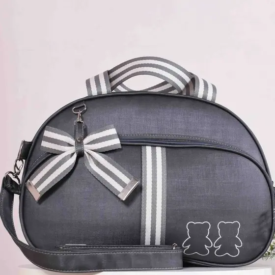 Bolsa Maternidade Menina Luxo Listras Cinza Grafite - Belaa Baby