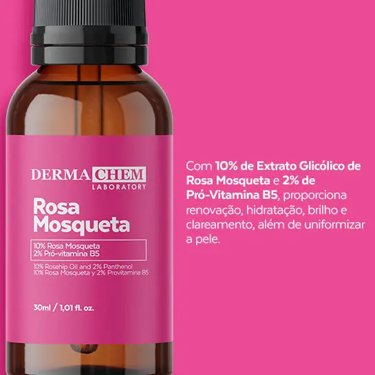 SÉRUM ROSA MOSQUETA DERMACHEM 30ML PROMOVE HIDRATAÇÃO, BRILHO E CLAREAMENTO