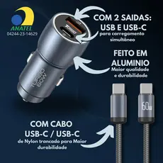 KIT CARREGADOR VEICULAR COM CABO TIPO C CJ13-3 A'GOLD