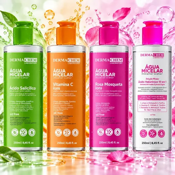 ÁGUA MICELAR DERMACHEM 250ML LIMPEZA FACIAL DEMAQUILANTE - ESCOLHA