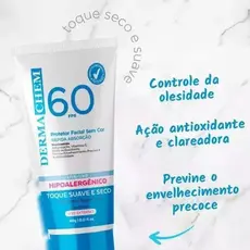 PROTETOR SOLAR FACIAL SEM COR FPS 60 DERMACHEM 40g