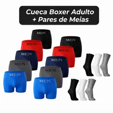 Kit 10 Cuecas Boxer Microfibra Adulto + 12 Pares Meias Algodão