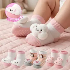 Kit 9, 6 ou 3 Pares de Meias Bebê Menina Antiderrapante com Chocalho e Pelúcia Algodão Macia Confortável 0 a 24 Meses