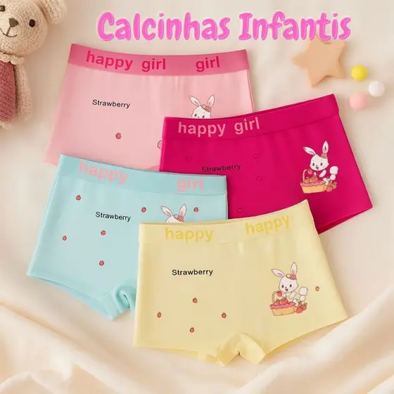 Kit 10, 8, 5 ou 3 Calcinhas Infantis Shortinho Macio e Respirável Premium