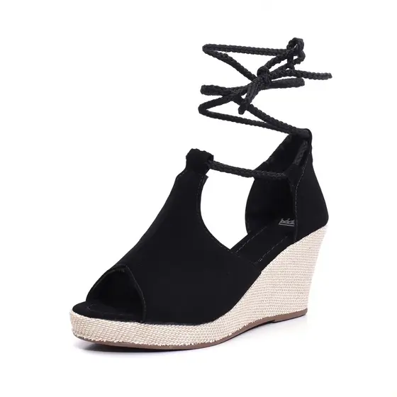 Sandália Anabela Com Amarração Moda Feminina,Estilosa,Confortável,Casual