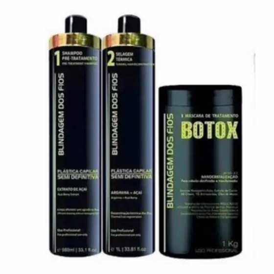 Kit Progressiva Selagem - Blindagem dos Fios  Profissional + Shampoo 1L + Btx 1Kilo