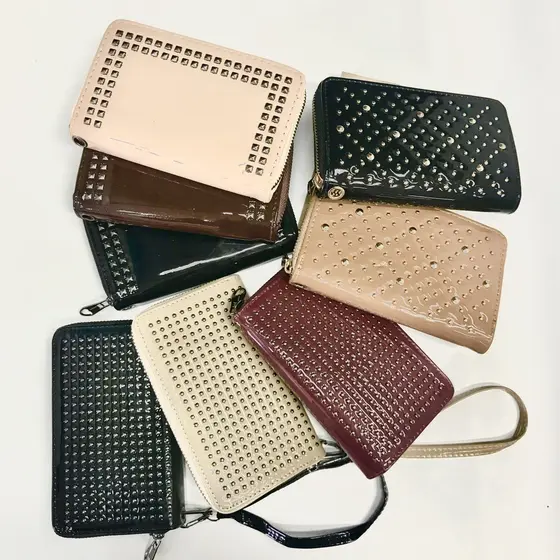 Bolsa de Mão Carteira Feminina Couro Ecológico Bordado Vintage Zíper Porta Moedas e Porta Cartões vernizada