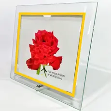 Porta Retrato 20X15 Todo em Vidro Transparente e Apoio (pé) em Metal