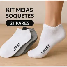 21 PARES DE MEIAS SOQUETE COM ALGODAO UNISSEX CORES SORTIDAS