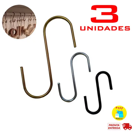 Kit 1 a 3 Gancho em S para pendurar vaso de parede jardim vertical multiuso flores