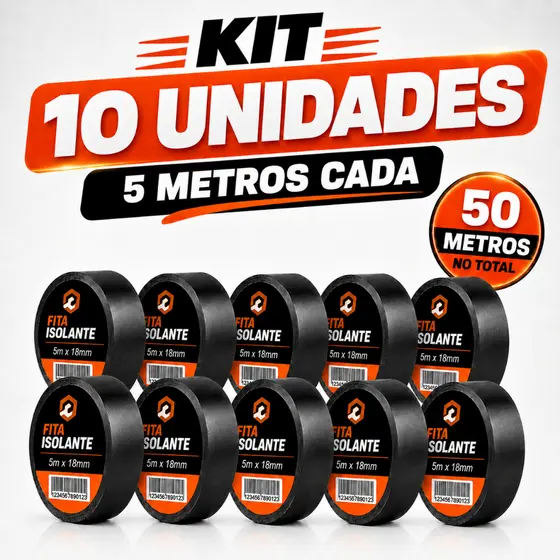 Kit 10 Fita Isolante preta Anti chama Profissional Alta Fixação PVC protege fio Elétrico resistente fogo