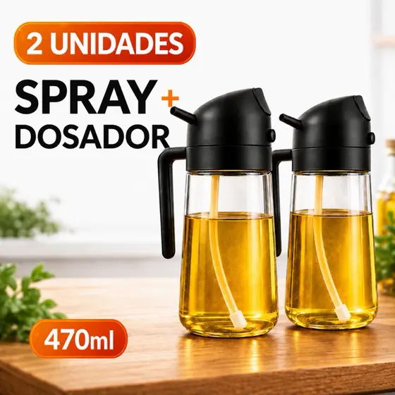 Spray Azeite Borrifador  Galheteiro Dosador 2 em 1 Economico vidro 470ml Óleo Vinagre Shoyu