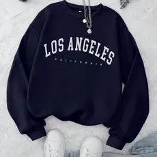 Moletom Feminino Gola Careca Flanelado Los Angeles Premium Sem capuz