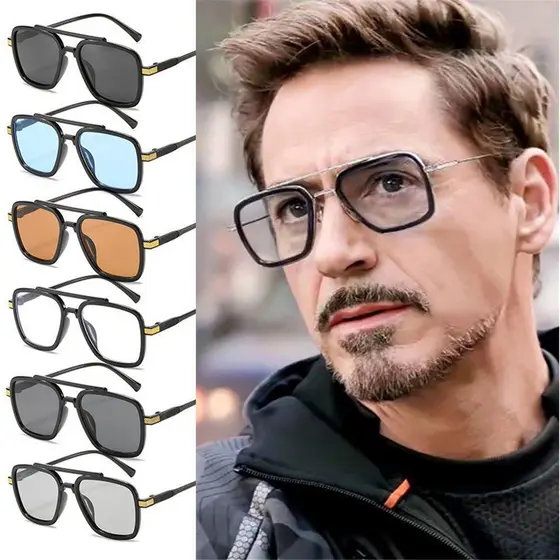 Tony Stark Óculos De Sol Quadrados Vintage-Masculinos