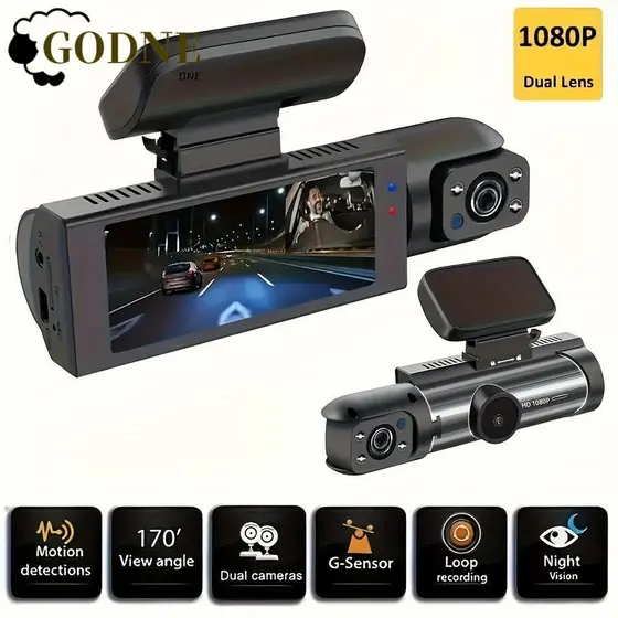 GODNESSFO Dash Cam Para Carros , Câmera Dupla IR Night Vision 1080P Carro , Sensor De Choque