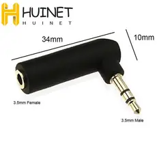 Adaptador De Áudio Estéreo HUINET Tomada Jack Ângulo Reto 3 Pólos Conector Plug 90 Graus