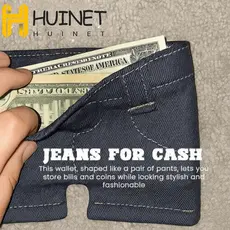 Carteira Em Formato De Mini Jeans HUINET , Porta-Cartões Retrô Fino Para Calças De Bolso , Bolsa De Troca Dobrável Bifol