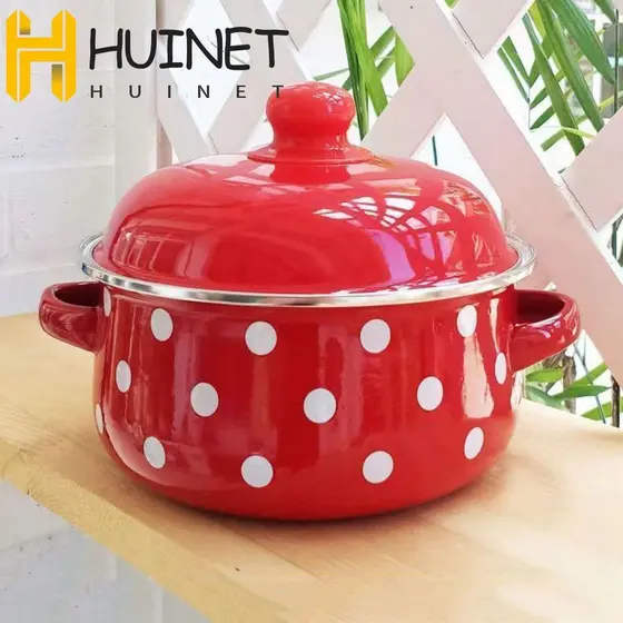 Panela Esmaltada De Tomate HUINET , 1.6/2L Com Tampa , Panelas Duráveis Alça Binaural De Sopa Leite